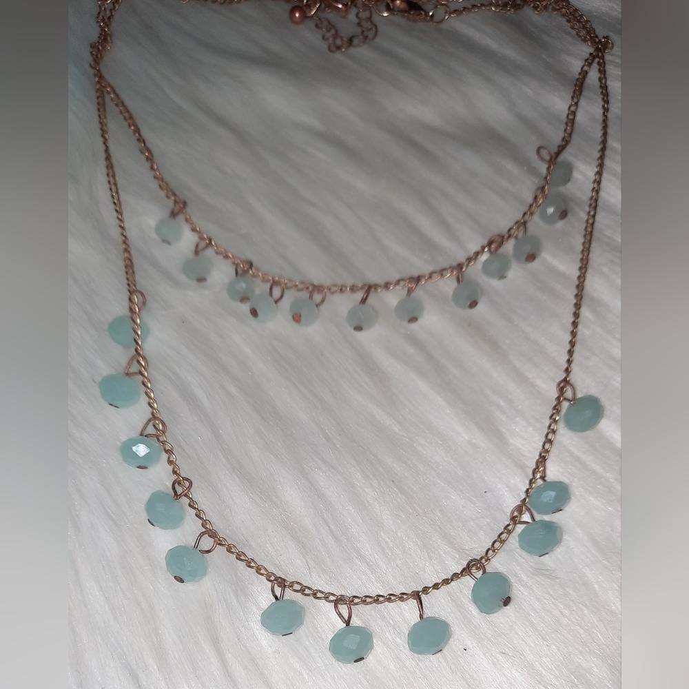 Two faceted stone bead layering necklaces light sky blue - Picture 4 of 8